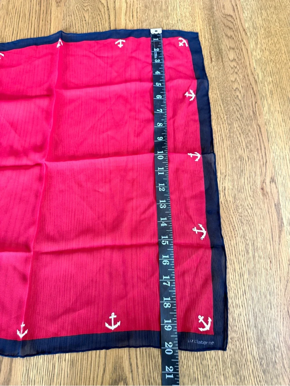 Liz Claiborne Silk Scarf Red Navy Anchor Print Nautical Preppy One Size